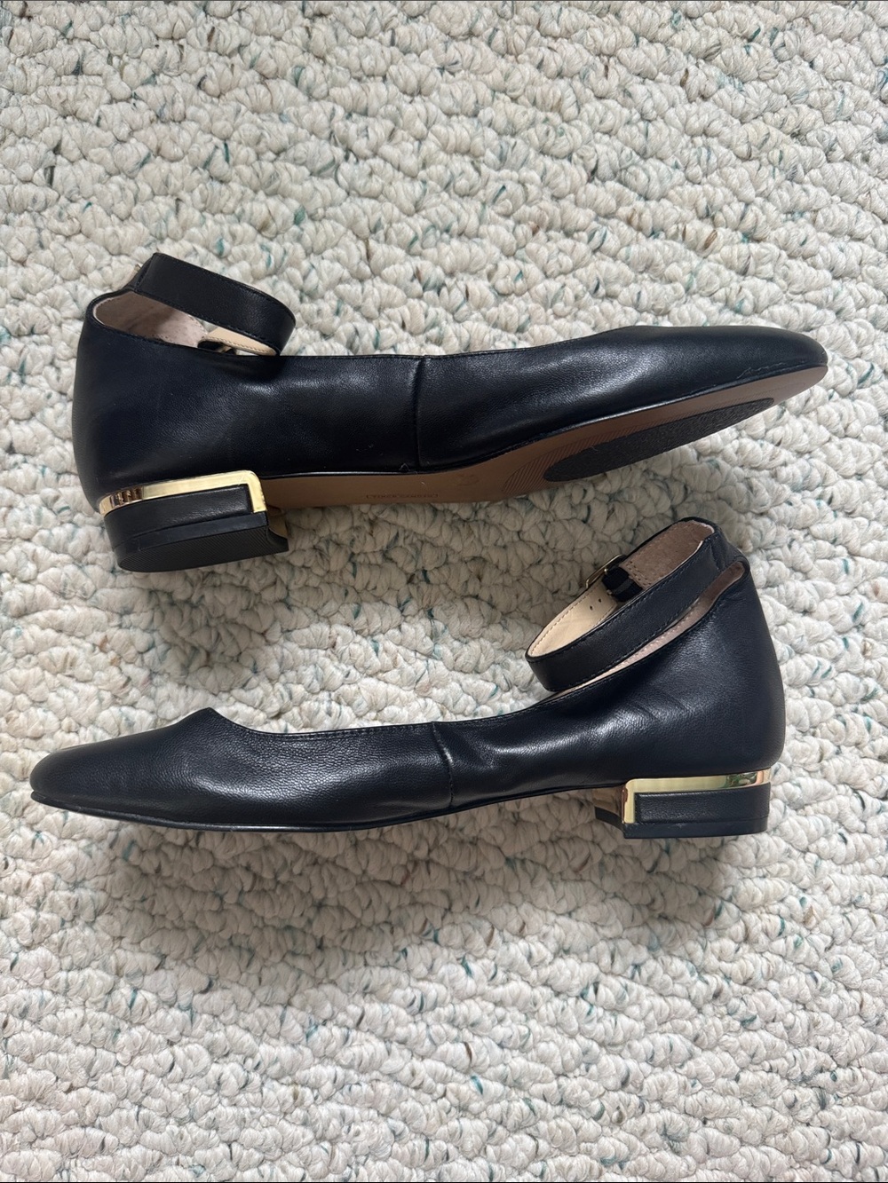 Vince Camuto Black Leather Ankle-Strap Flats